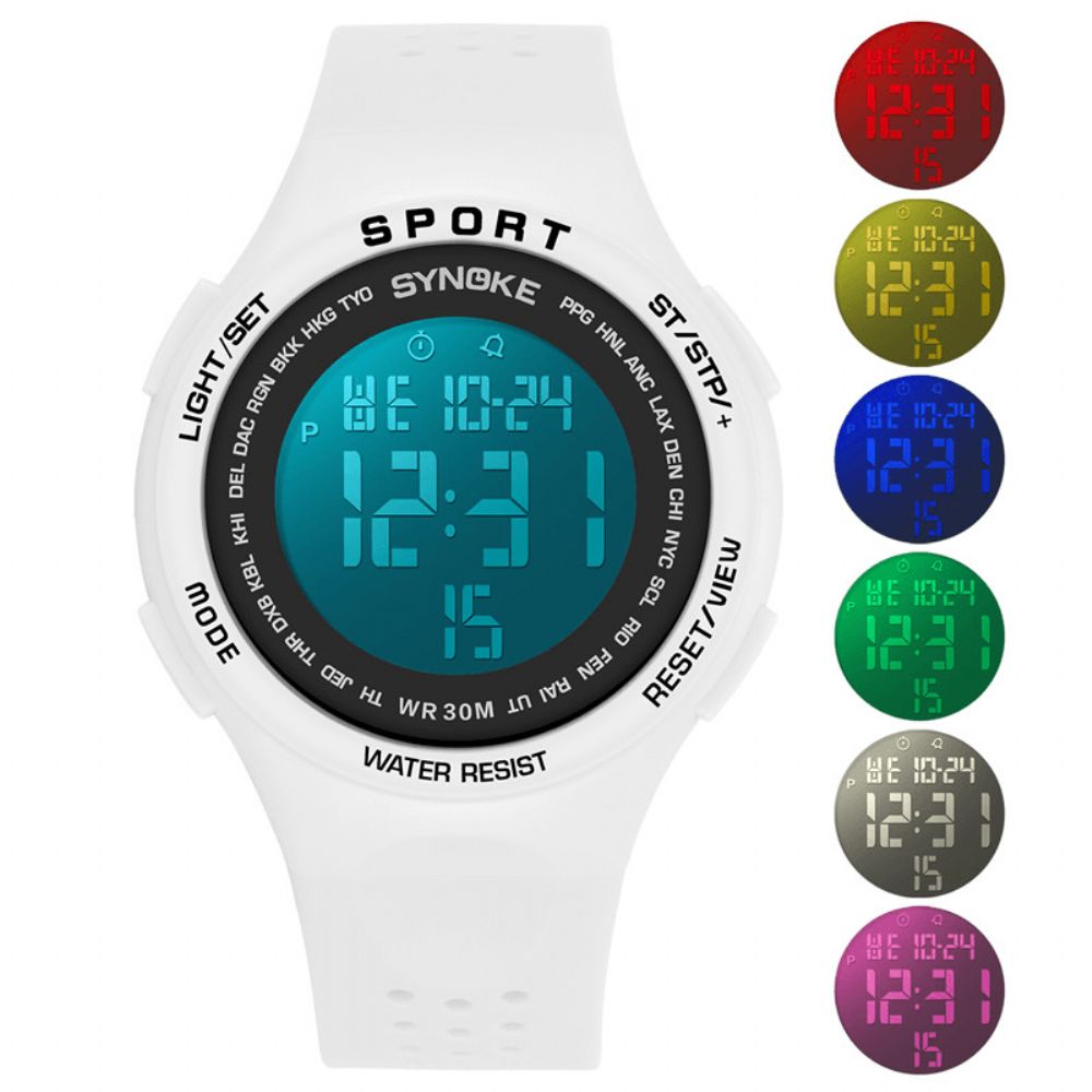 Synoke 9616 El Display Siliconen Band Sporthorloge 3Atm Waterdicht Alarm Student Digitaal Horloge