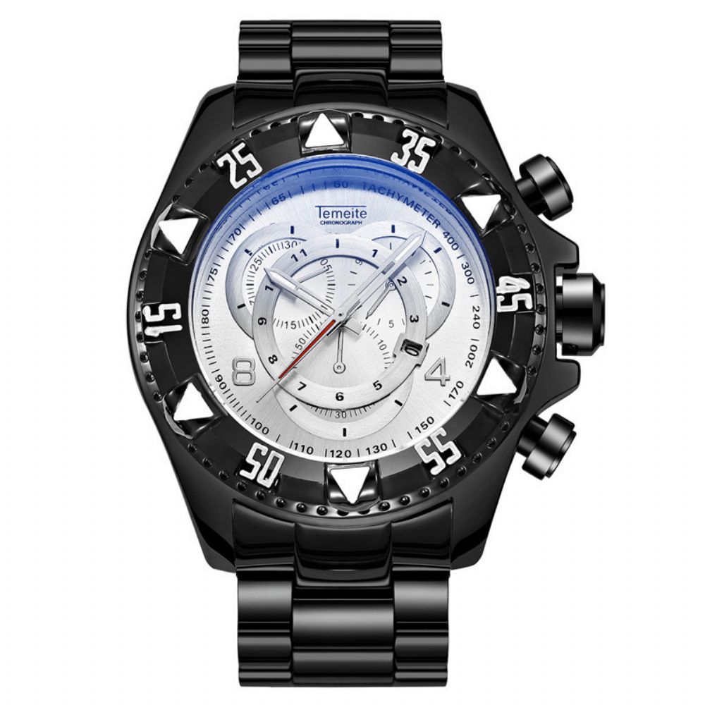 Temeite 020G Mode Herenhorloge Grote Wijzerplaat Lichtgevende Datumweergave Quartz Horloge