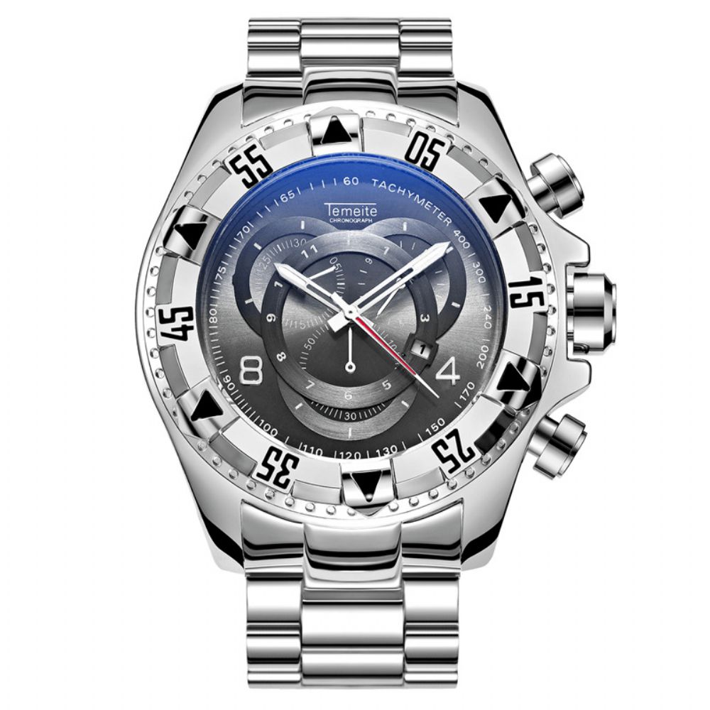 Temeite 020G Mode Herenhorloge Grote Wijzerplaat Lichtgevende Datumweergave Quartz Horloge