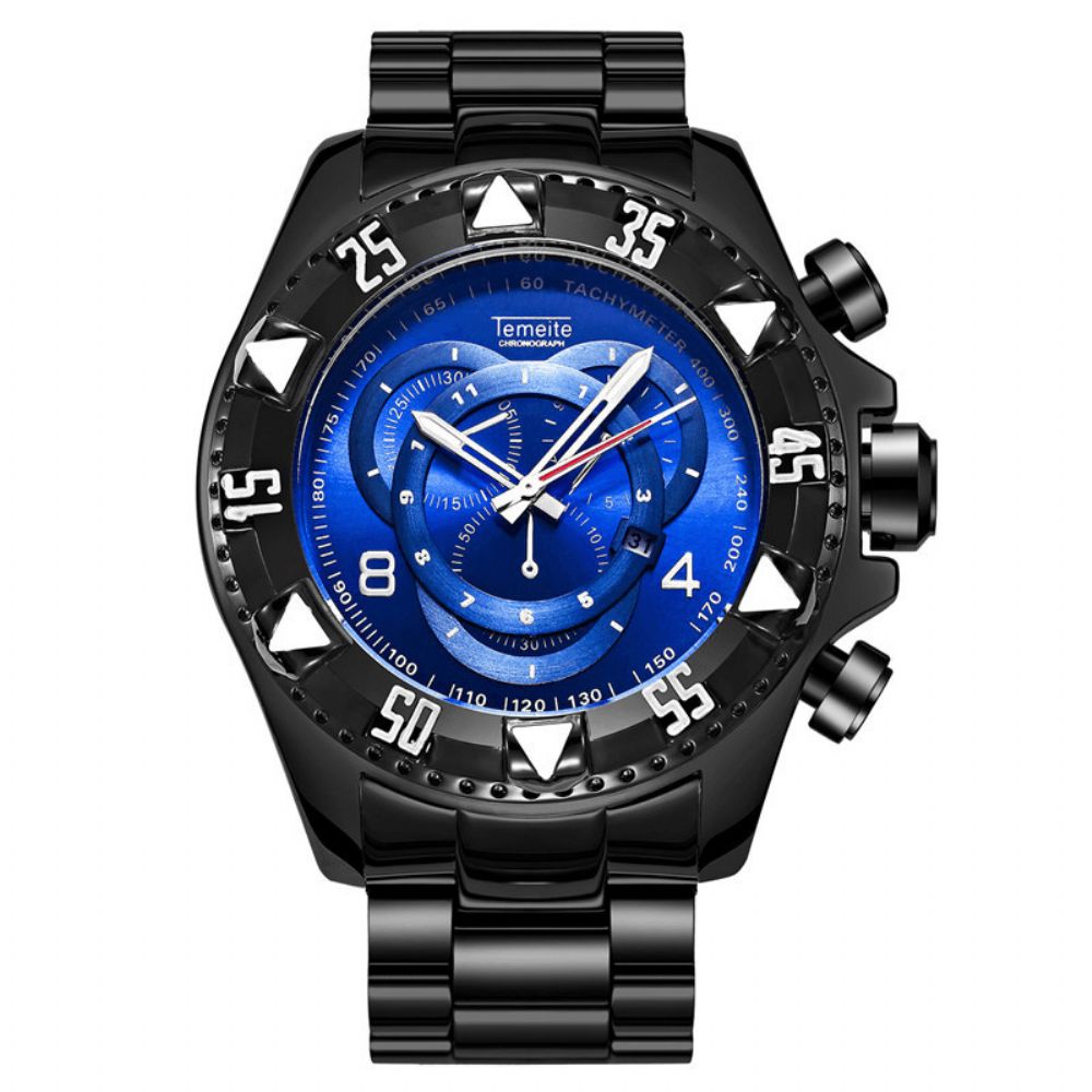 Temeite 020G Mode Herenhorloge Grote Wijzerplaat Lichtgevende Datumweergave Quartz Horloge