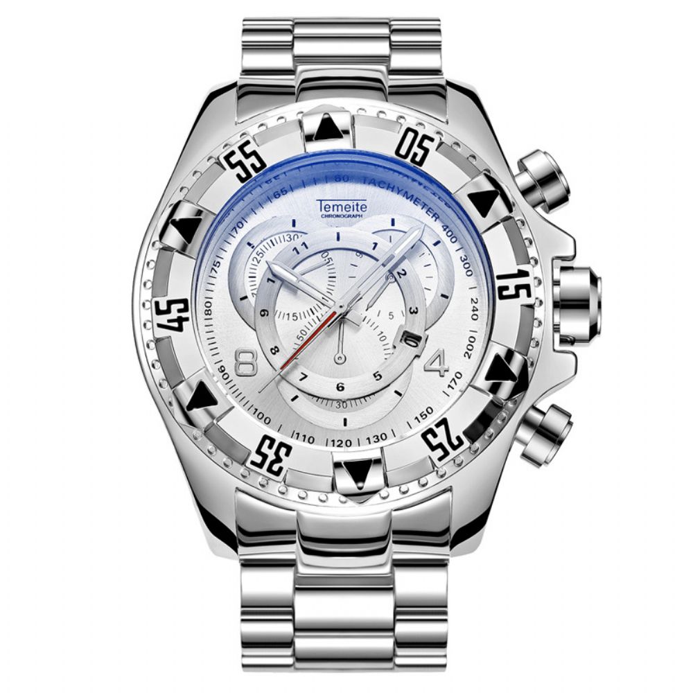 Temeite 020G Mode Herenhorloge Grote Wijzerplaat Lichtgevende Datumweergave Quartz Horloge