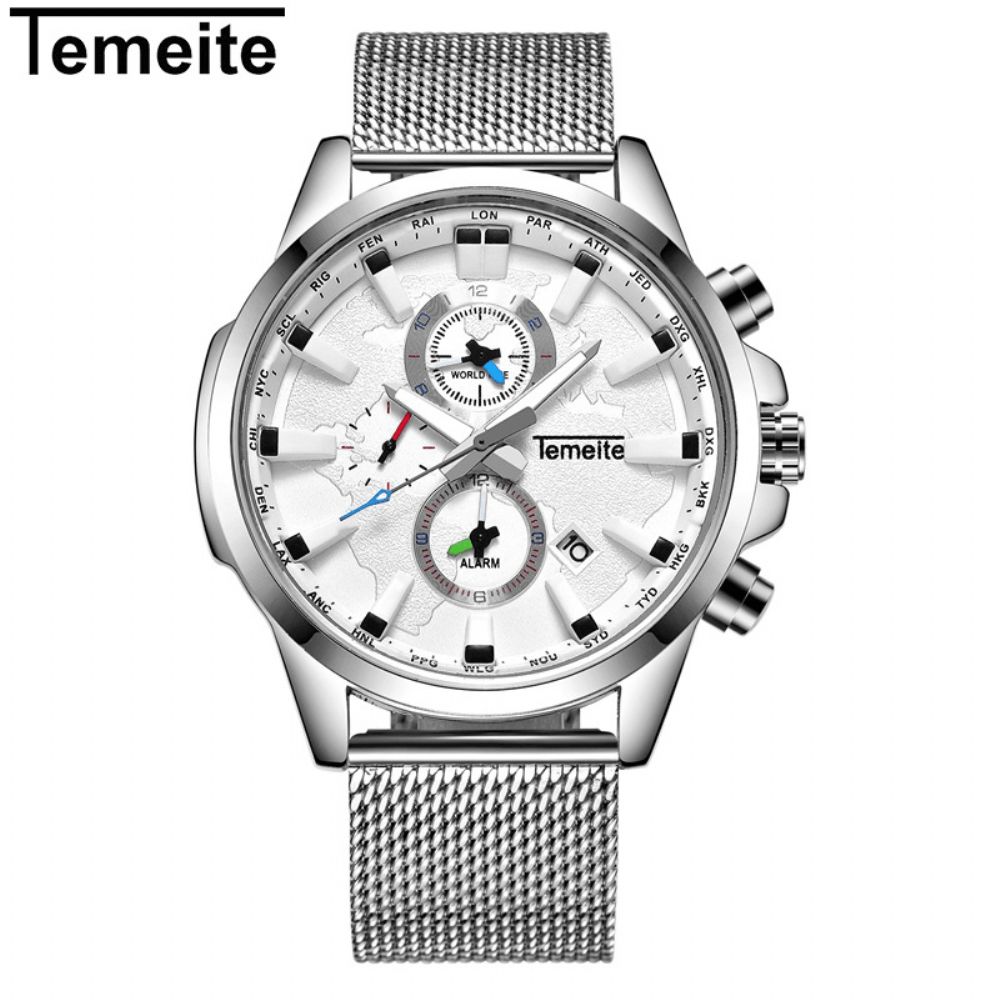 Temeite Heren Zakelijk Horloge Chronograaf Kalender Mode Casual 3Atm Waterdicht Quartz Horloge