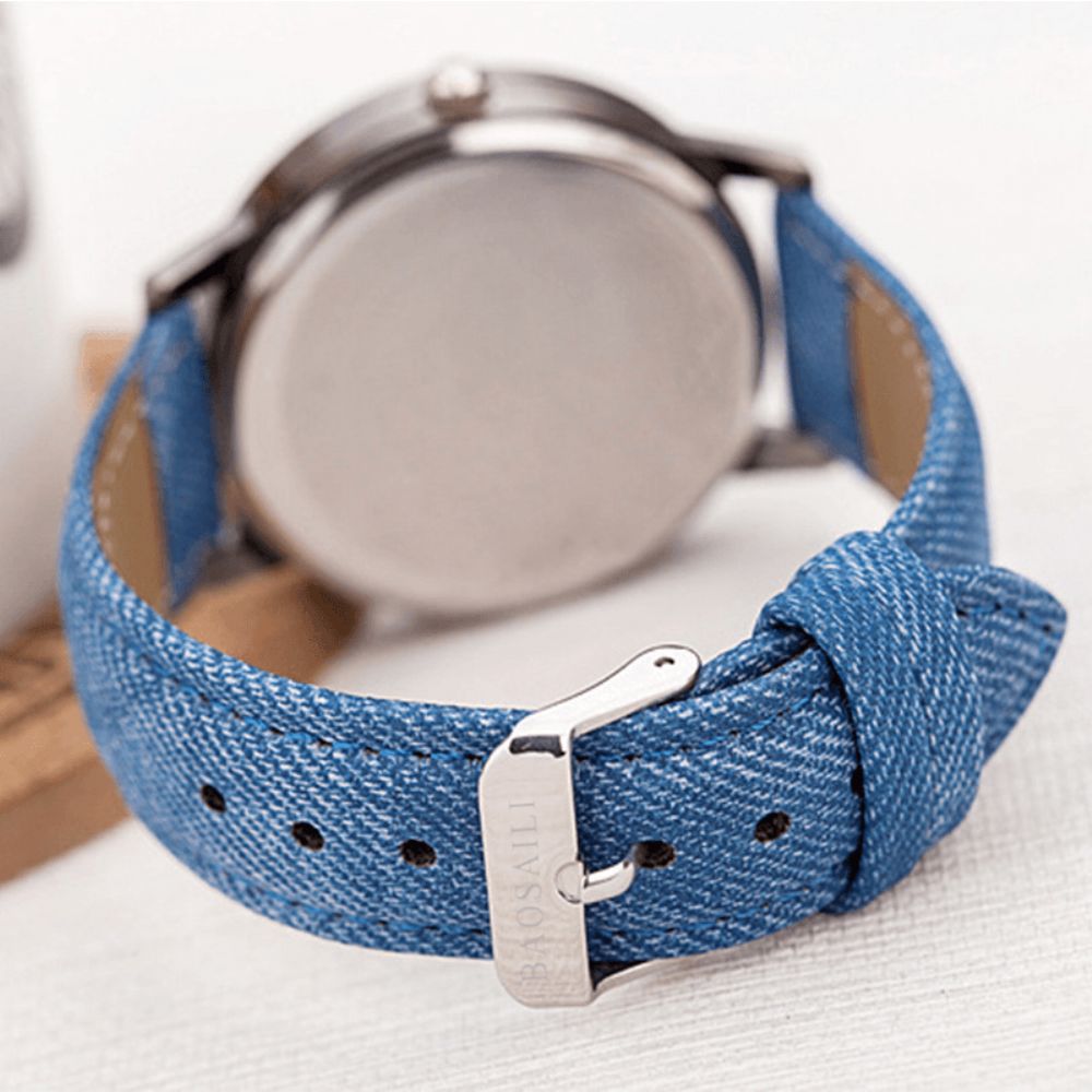 Temperament Cartoon Cat Blank Dial Match Denim Band Dames Quartz Horloge Polshorloge