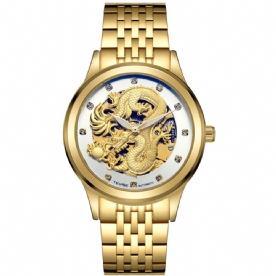 Tevise 9006 Mechanisch Horloge Heren Dames Hollow Dragon Phoenix Patroon Horloge Roestvrij Stalen Horloge