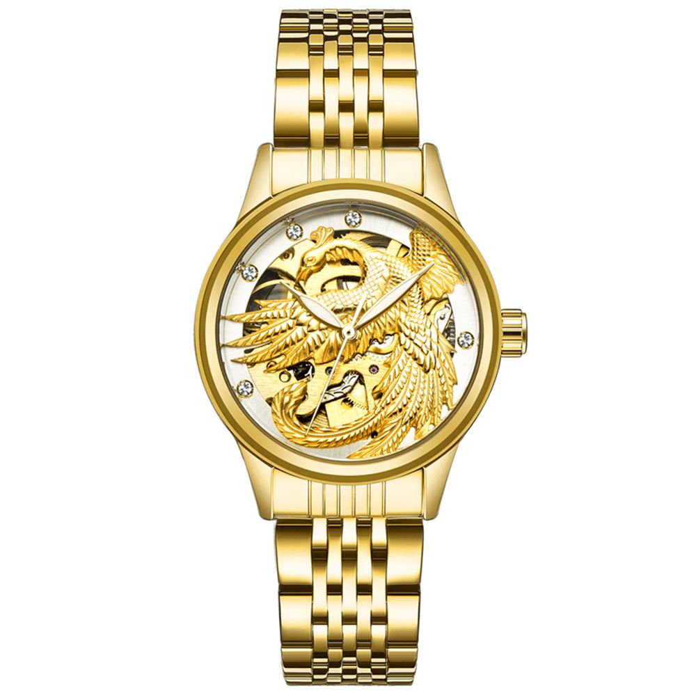 Tevise 9006 Mechanisch Horloge Heren Dames Hollow Dragon Phoenix Patroon Horloge Roestvrij Stalen Horloge