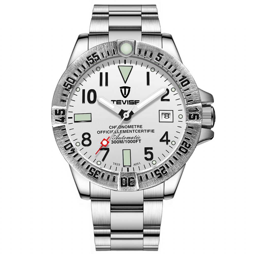 Tevise T839A Mode Herenhorloge 3Atm Waterdicht Lichtgevende Datumweergave Roestvrij Stalen Band Mechanisch Horloge