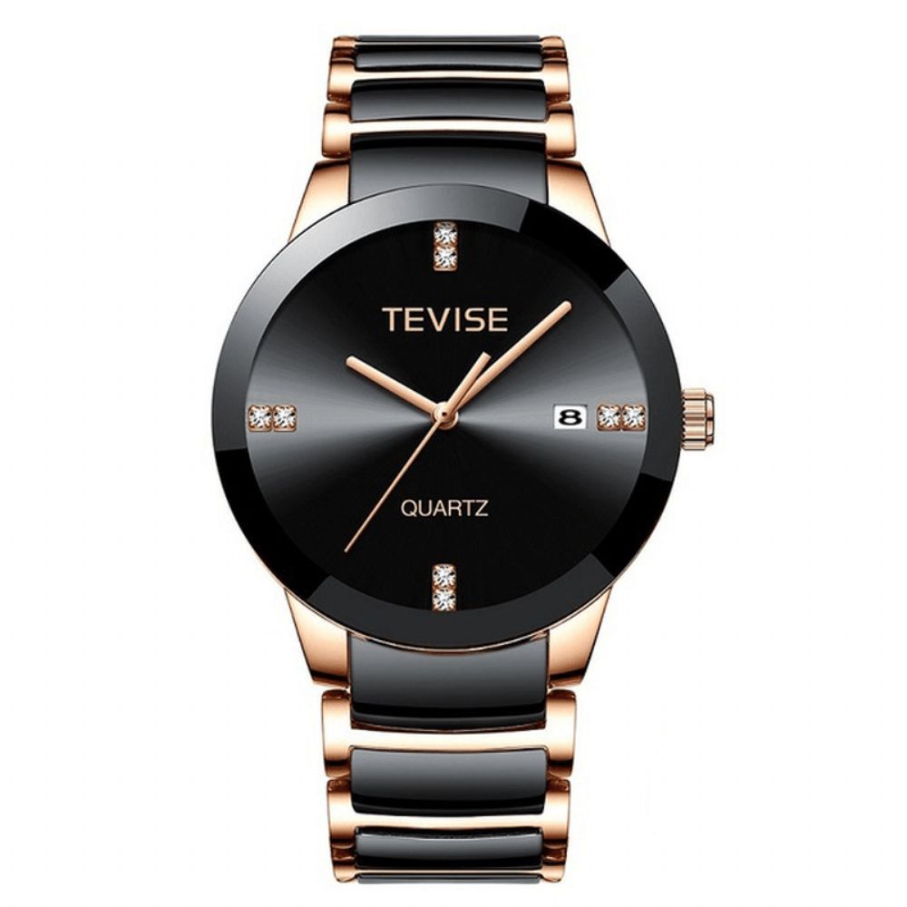 Tevise T845 Casual Stijl Heren Polshorloge Datumweergave Volledig Stalen Band Quartz Horloge