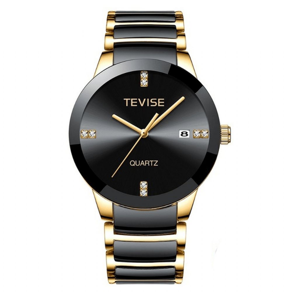 Tevise T845 Casual Stijl Heren Polshorloge Datumweergave Volledig Stalen Band Quartz Horloge