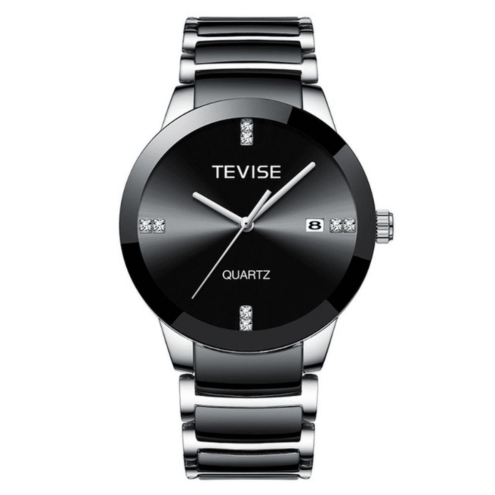 Tevise T845 Casual Stijl Heren Polshorloge Datumweergave Volledig Stalen Band Quartz Horloge