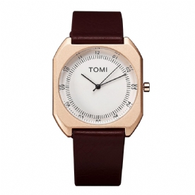 Tomi Mode Herenhorloge Ultradunne Wijzerplaat Casual Lederen Band Quartz Horloge