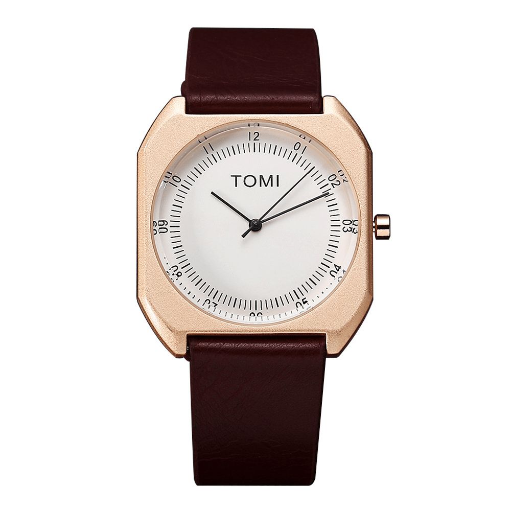 Tomi Mode Herenhorloge Ultradunne Wijzerplaat Casual Lederen Band Quartz Horloge