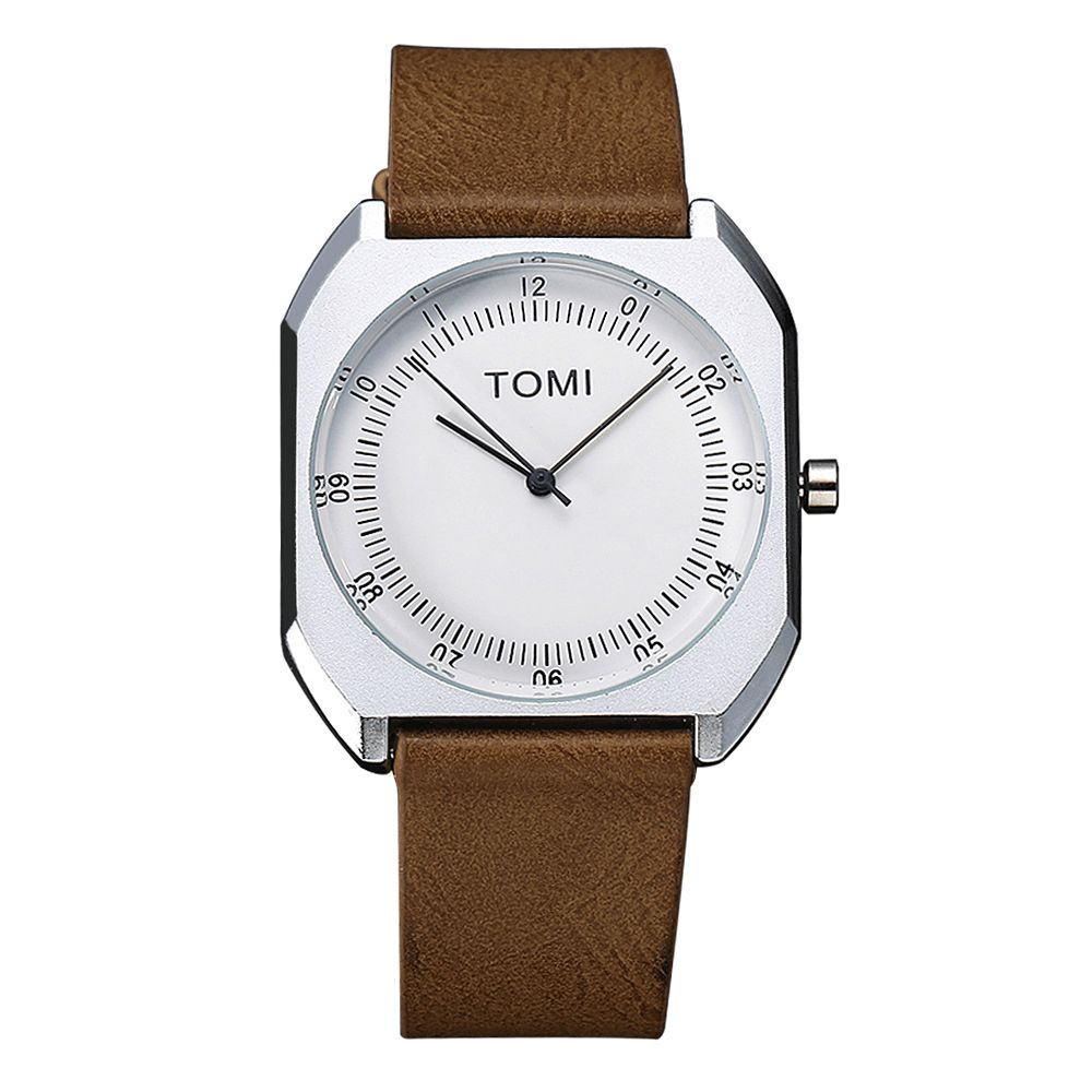 Tomi Mode Herenhorloge Ultradunne Wijzerplaat Casual Lederen Band Quartz Horloge