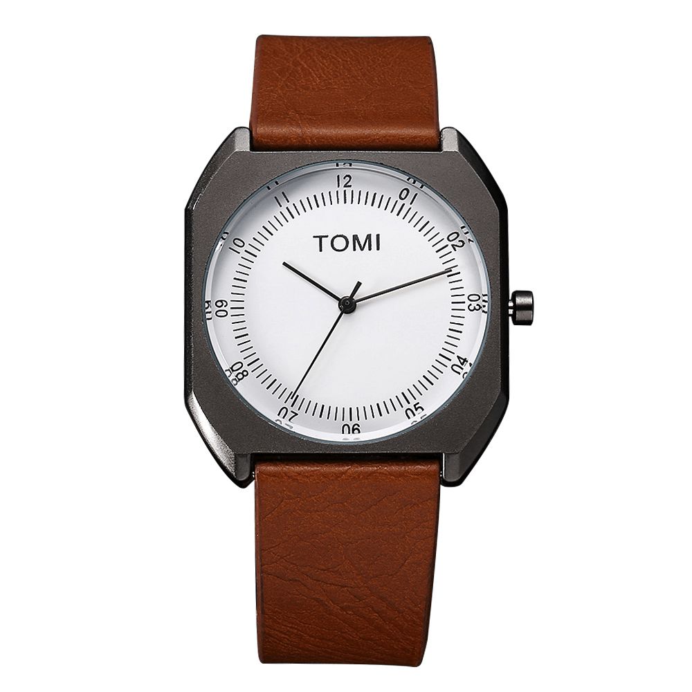 Tomi Mode Herenhorloge Ultradunne Wijzerplaat Casual Lederen Band Quartz Horloge