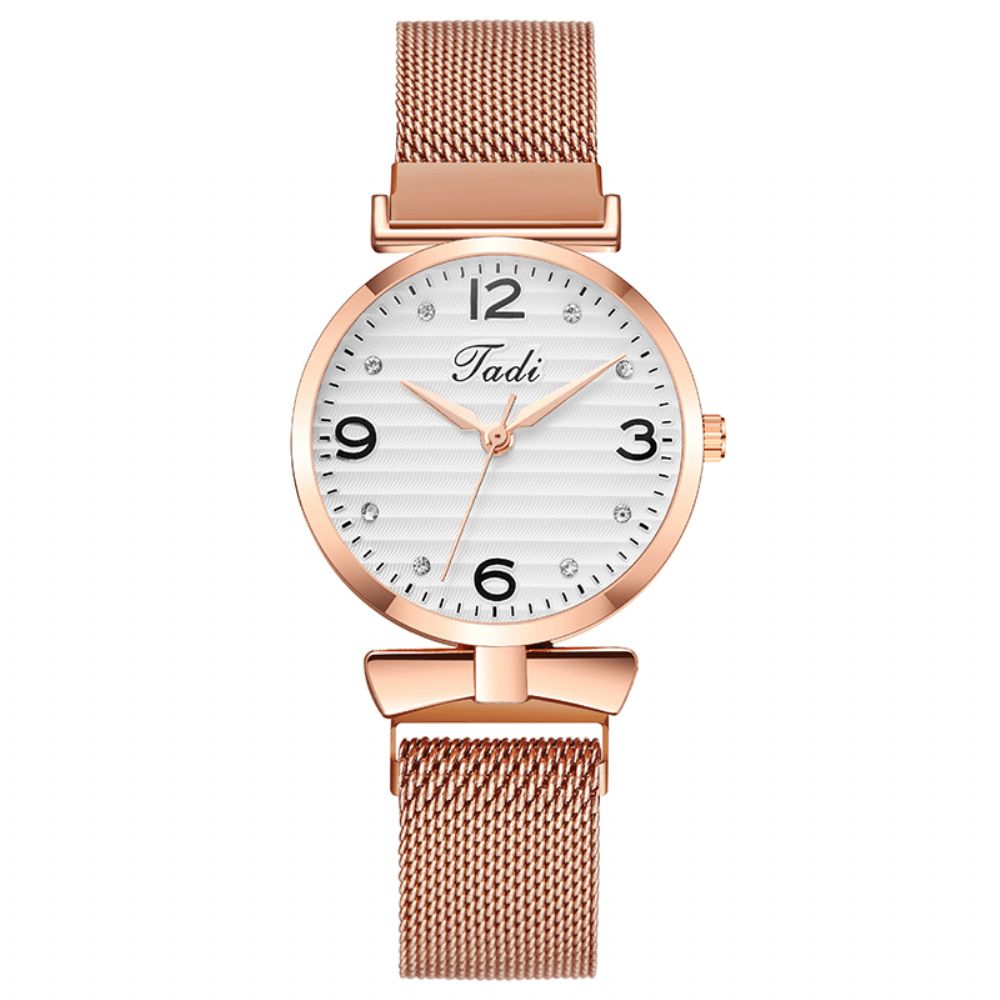 Trendy Eenvoudig Elegant Ontwerp Wilde Dameshorloges Legering Mesh Band Rose Gold Alloy Case Quartz Horloge