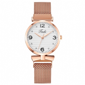 Trendy Eenvoudig Elegant Ontwerp Wilde Dameshorloges Legering Mesh Band Rose Gold Alloy Case Quartz Horloge