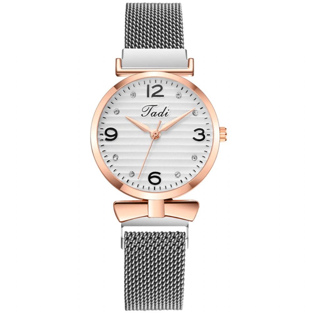 Trendy Eenvoudig Elegant Ontwerp Wilde Dameshorloges Legering Mesh Band Rose Gold Alloy Case Quartz Horloge