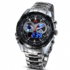 Tvg 468 Heren Luxe Stalen Band Datum Lichtgevende Display Mode Sport Dual Display Digitaal Horloge