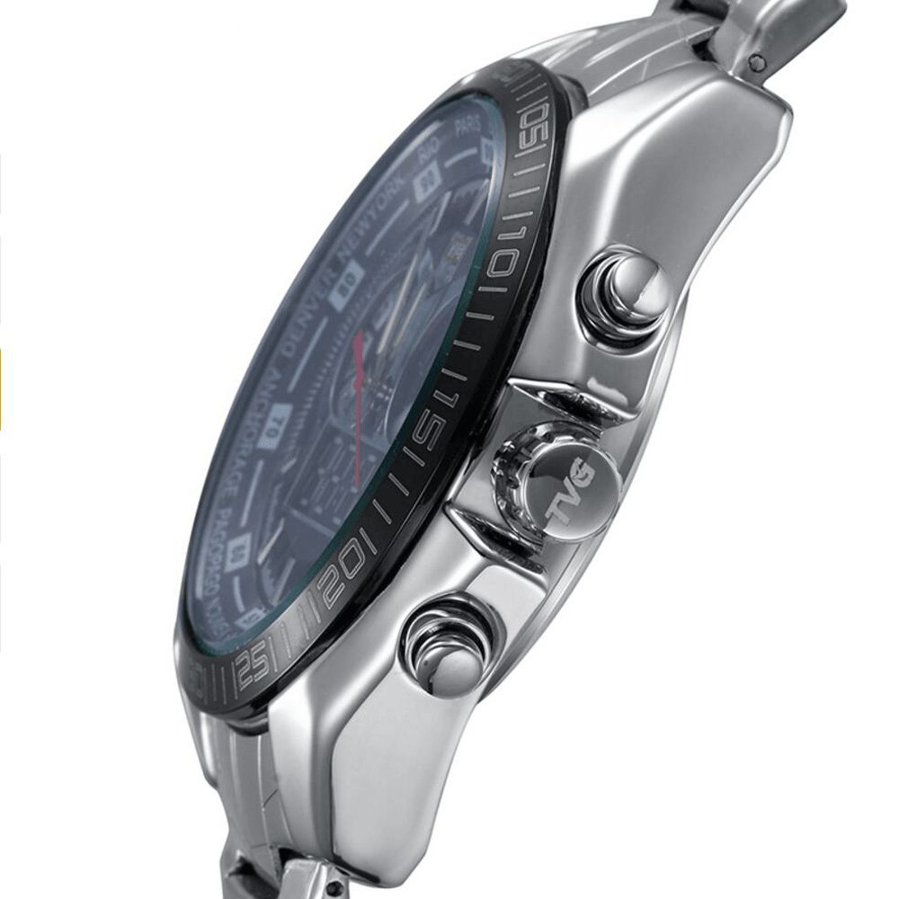 Tvg 468 Heren Luxe Stalen Band Datum Lichtgevende Display Mode Sport Dual Display Digitaal Horloge