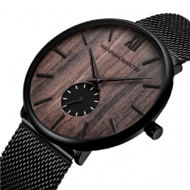 Ultradunne Heren Zakelijk Horloge Ebbenhout Houtnerf Bamboe Houten Wijzerplaat Waterdicht Roestvrij Stalen Mesh Band Quartz Horloge