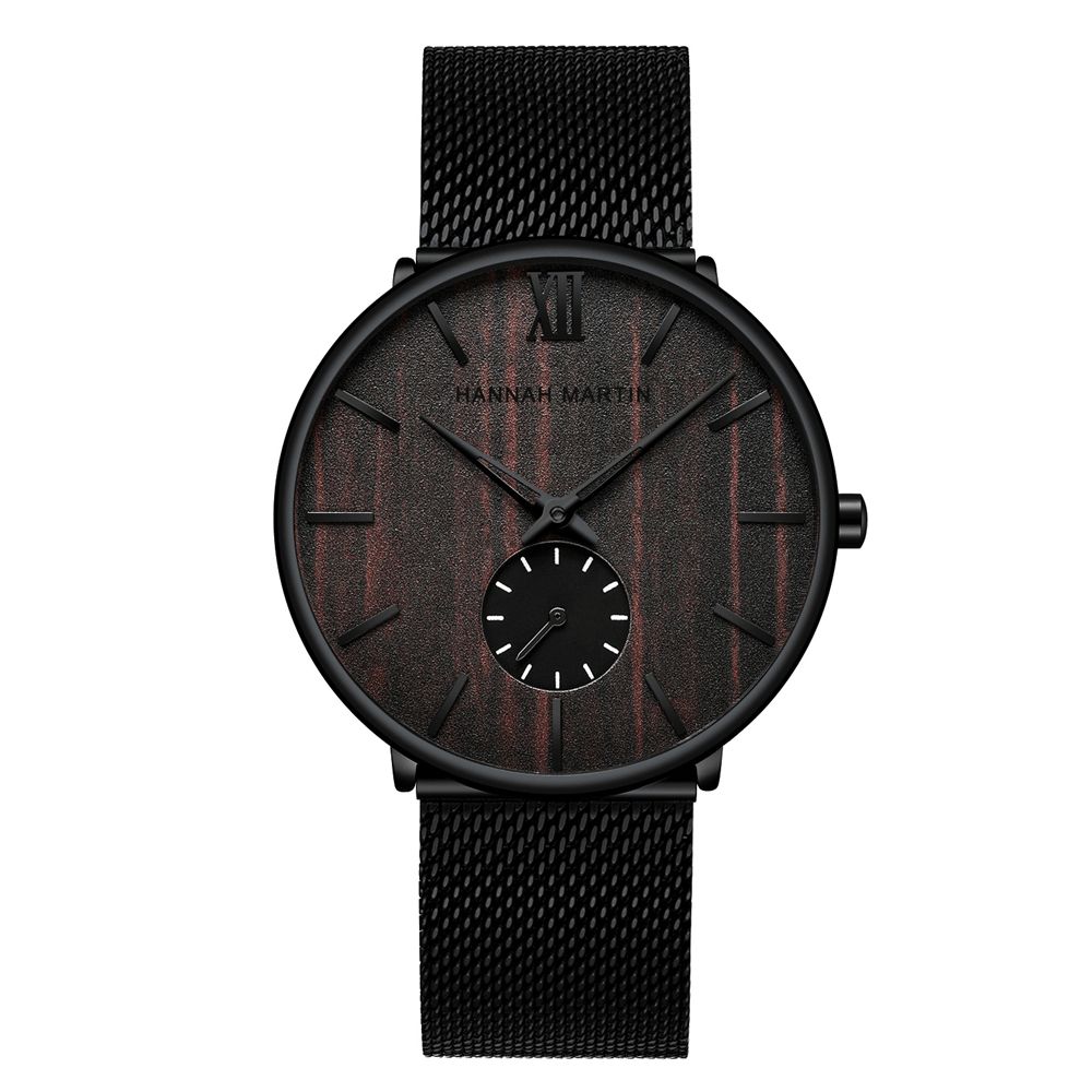 Ultradunne Heren Zakelijk Horloge Ebbenhout Houtnerf Bamboe Houten Wijzerplaat Waterdicht Roestvrij Stalen Mesh Band Quartz Horloge