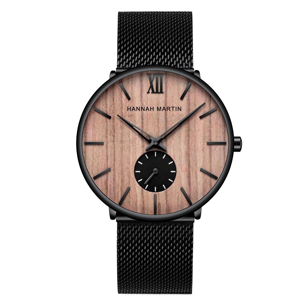 Ultradunne Heren Zakelijk Horloge Ebbenhout Houtnerf Bamboe Houten Wijzerplaat Waterdicht Roestvrij Stalen Mesh Band Quartz Horloge