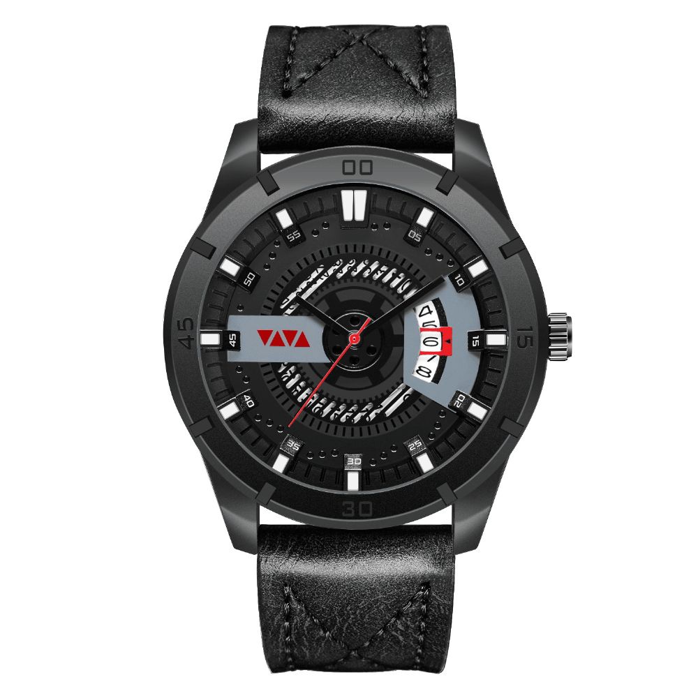 Va Va Voom Va-201 Mode Herenhorloge 3Atm Waterdicht Datumweergave Hollow Dial Quartz Horloge