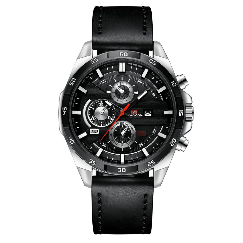 Va Va Voom Va-216 Mode Herenhorloge 3Atm Waterdicht Datumweergave Lederen Band Quartz Horloge