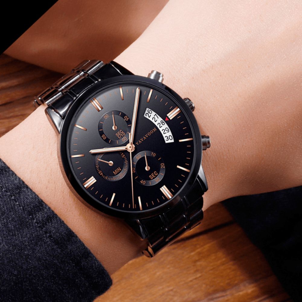 Vava Voom Mode Casual Datumweergave Waterdicht Roestvrij Stalen Band Heren Quartz Horloge