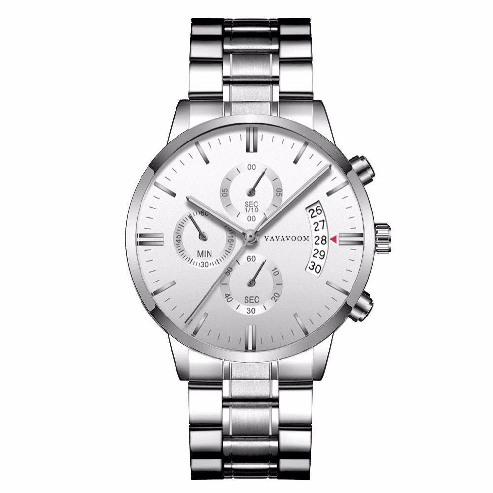 Vava Voom Mode Casual Datumweergave Waterdicht Roestvrij Stalen Band Heren Quartz Horloge