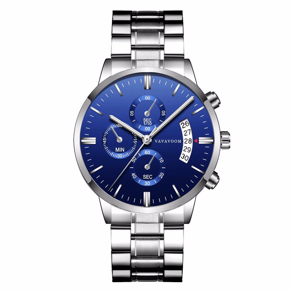 Vava Voom Mode Casual Datumweergave Waterdicht Roestvrij Stalen Band Heren Quartz Horloge