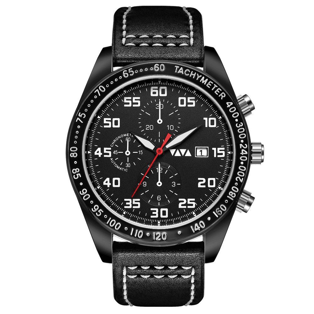 Vava Voom Sport Casual Met Datumweergave Kleine Decoratieve Wijzerplaat Lederen Band 3Atm Waterdicht Heren Quartzhorloge