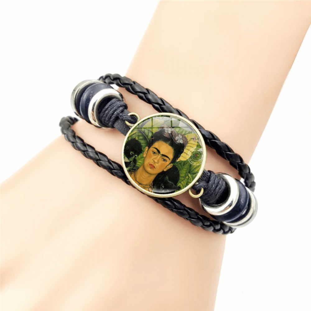 Verstelbare Heren Dames Leren Armband Multi-Layer Handgeweven Dames Die Bloemenarmband Dragen