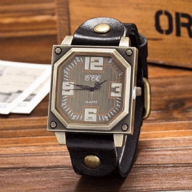 Vintage Casual Vierkante Wijzerplaat Verstelbare Achthoekige Lederen Band Heren Quartz Horloge Polshorloge