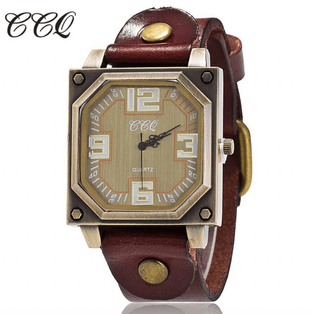 Vintage Casual Vierkante Wijzerplaat Verstelbare Achthoekige Lederen Band Heren Quartz Horloge Polshorloge