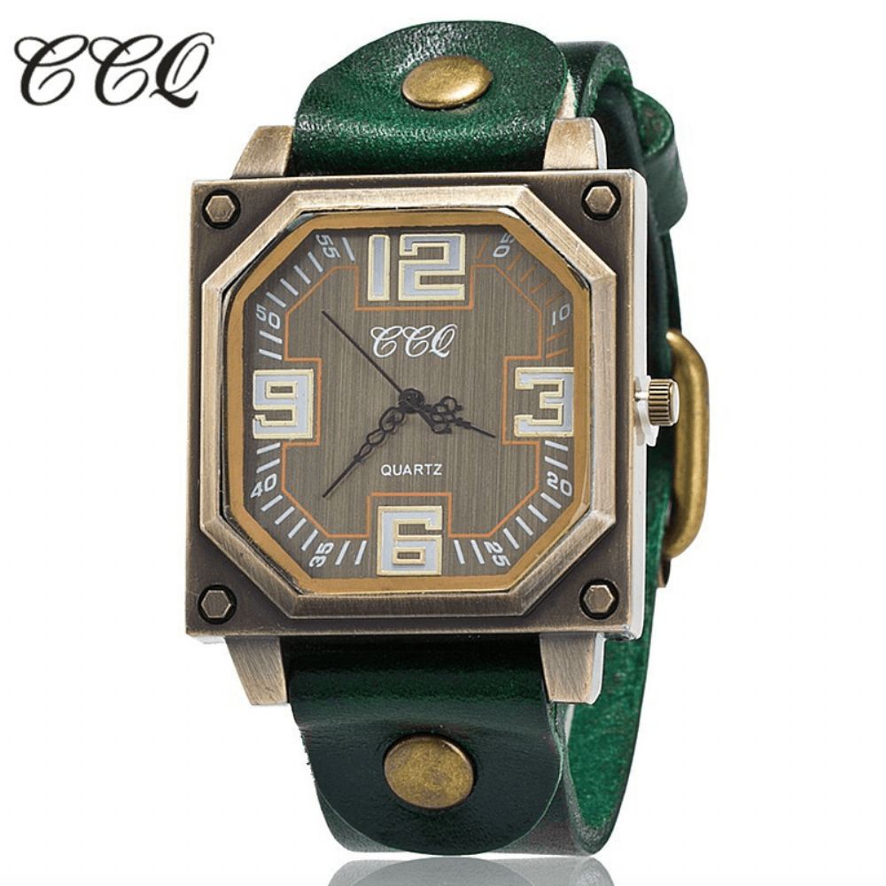 Vintage Casual Vierkante Wijzerplaat Verstelbare Achthoekige Lederen Band Heren Quartz Horloge Polshorloge