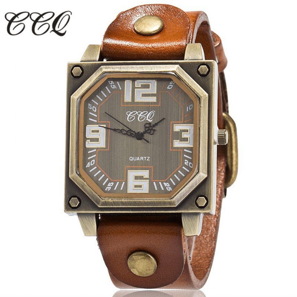 Vintage Casual Vierkante Wijzerplaat Verstelbare Achthoekige Lederen Band Heren Quartz Horloge Polshorloge