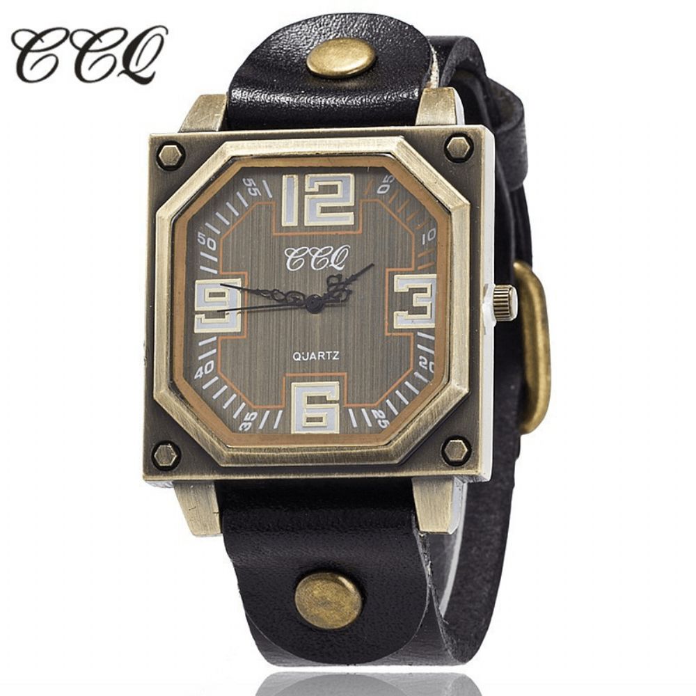 Vintage Casual Vierkante Wijzerplaat Verstelbare Achthoekige Lederen Band Heren Quartz Horloge Polshorloge