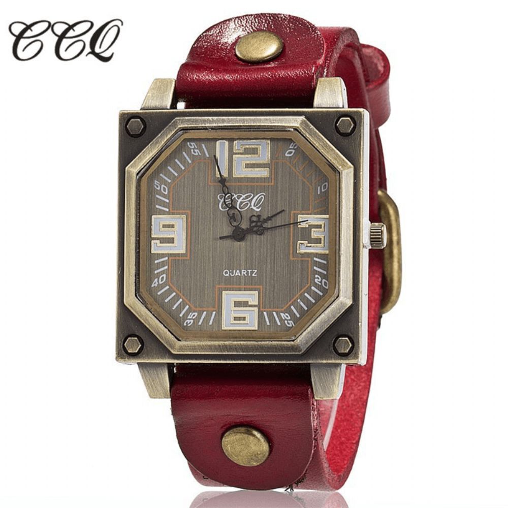 Vintage Casual Vierkante Wijzerplaat Verstelbare Achthoekige Lederen Band Heren Quartz Horloge Polshorloge