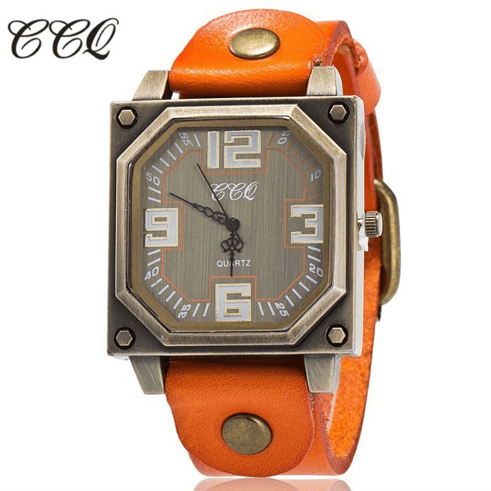 Vintage Casual Vierkante Wijzerplaat Verstelbare Achthoekige Lederen Band Heren Quartz Horloge Polshorloge