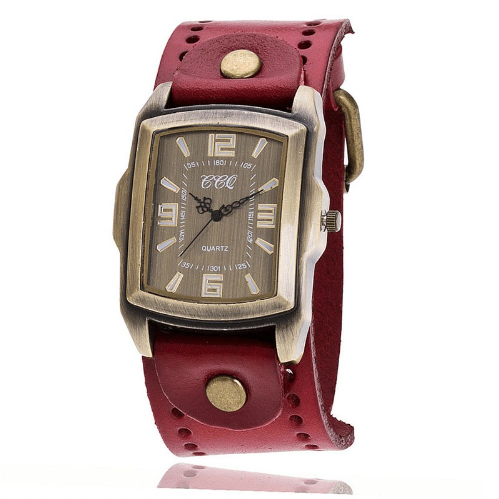 Vintage Mode Rechthoekige Wijzerplaat Koe Lederen Polshorloge Unisex Antieke Casual Band Heren Quartz Horloge