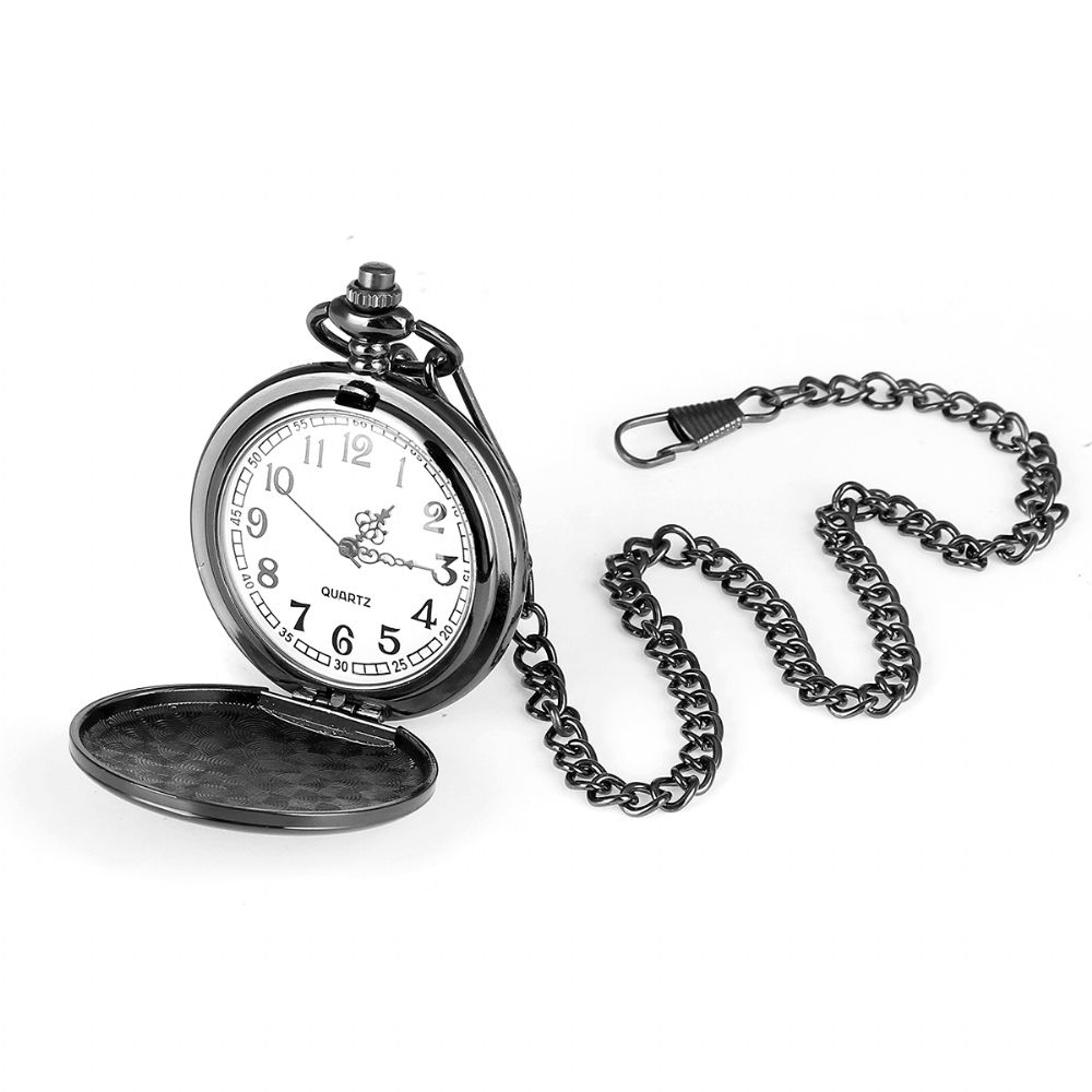 Vintage Retro Arabische Cijfers Tijdweergave Heren Quartz Zakhorloge Met Ketting Ketting