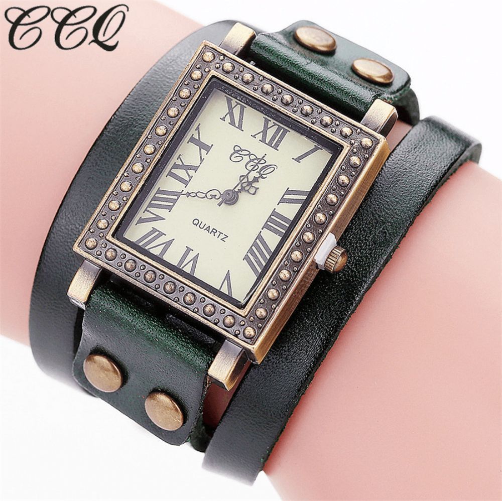 Vintage Retro Stijl Herenhorloge Rechthoekige Wijzerplaat Verstelbare Lederen Band Twee Sluiting Dames Quartz Horloge