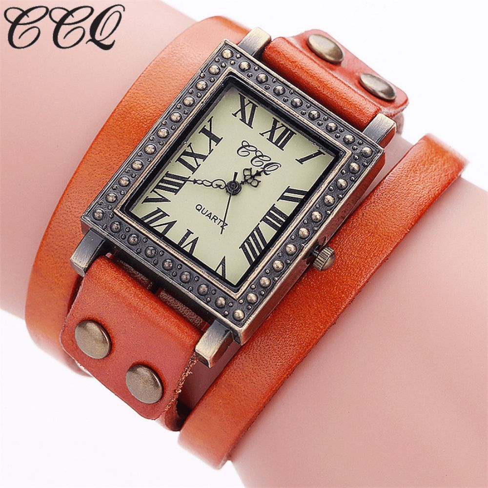 Vintage Retro Stijl Herenhorloge Rechthoekige Wijzerplaat Verstelbare Lederen Band Twee Sluiting Dames Quartz Horloge