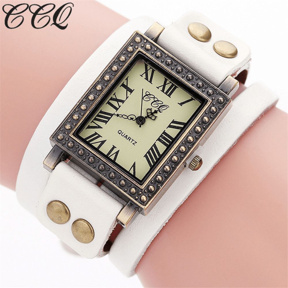 Vintage Retro Stijl Herenhorloge Rechthoekige Wijzerplaat Verstelbare Lederen Band Twee Sluiting Dames Quartz Horloge