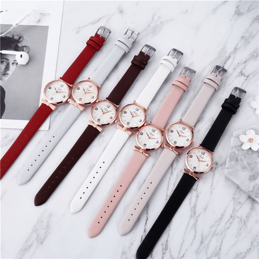 Vrije Tijd Sport Dames Elegante Horloges Lederen Band Arabische Cijfers Grote Quartz Horloge Met Drie Wijzers