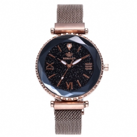 Vrouw Mesh Magneet Gesp Sterrenhemel Horloge Casual Dames Geometrisch Oppervlak Quartz Horloge