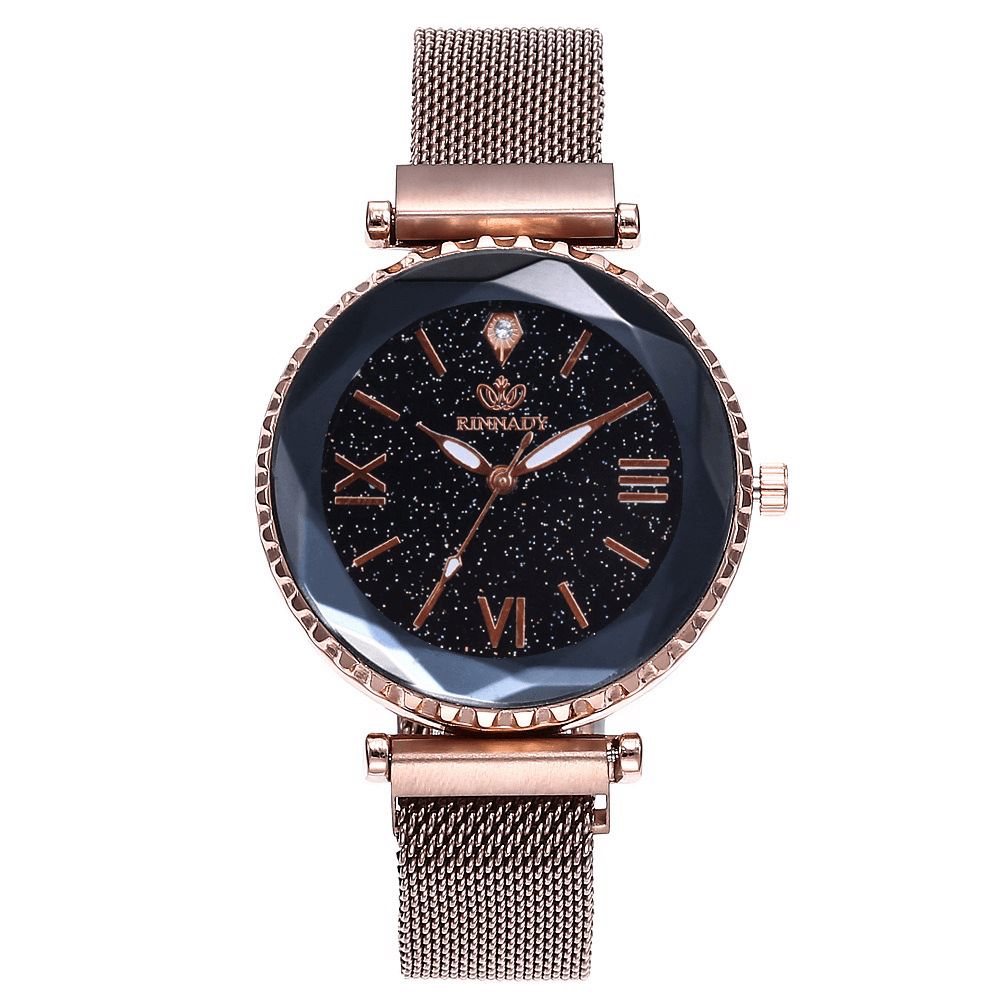 Vrouw Mesh Magneet Gesp Sterrenhemel Horloge Casual Dames Geometrisch Oppervlak Quartz Horloge