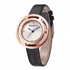 Wedergeboorte Re048 Elegant Design Dames Polshorloge Modieus Lederen Band Quartz Horloge