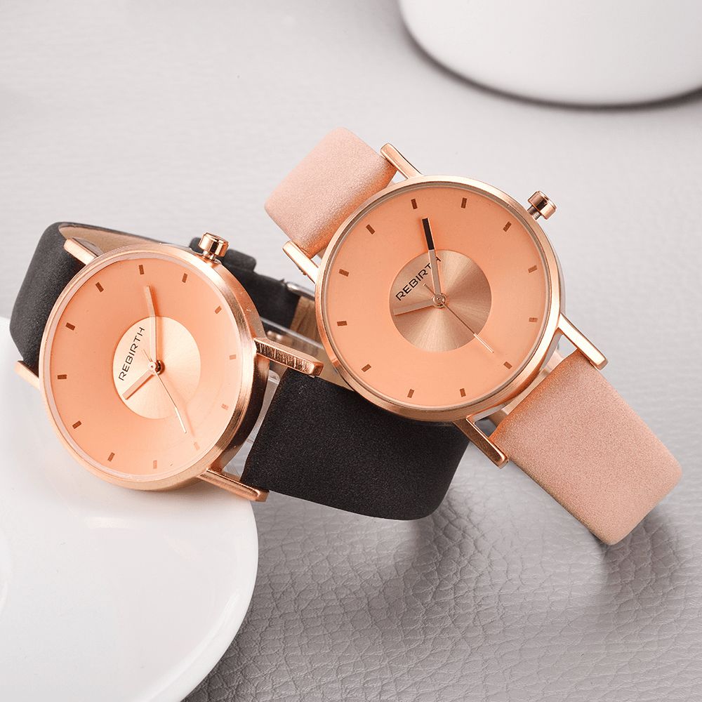 Wedergeboorte Re055 Rose Gold Case Dames Polshorloge Casual Style Gift Lederen Band Quartz Horloges