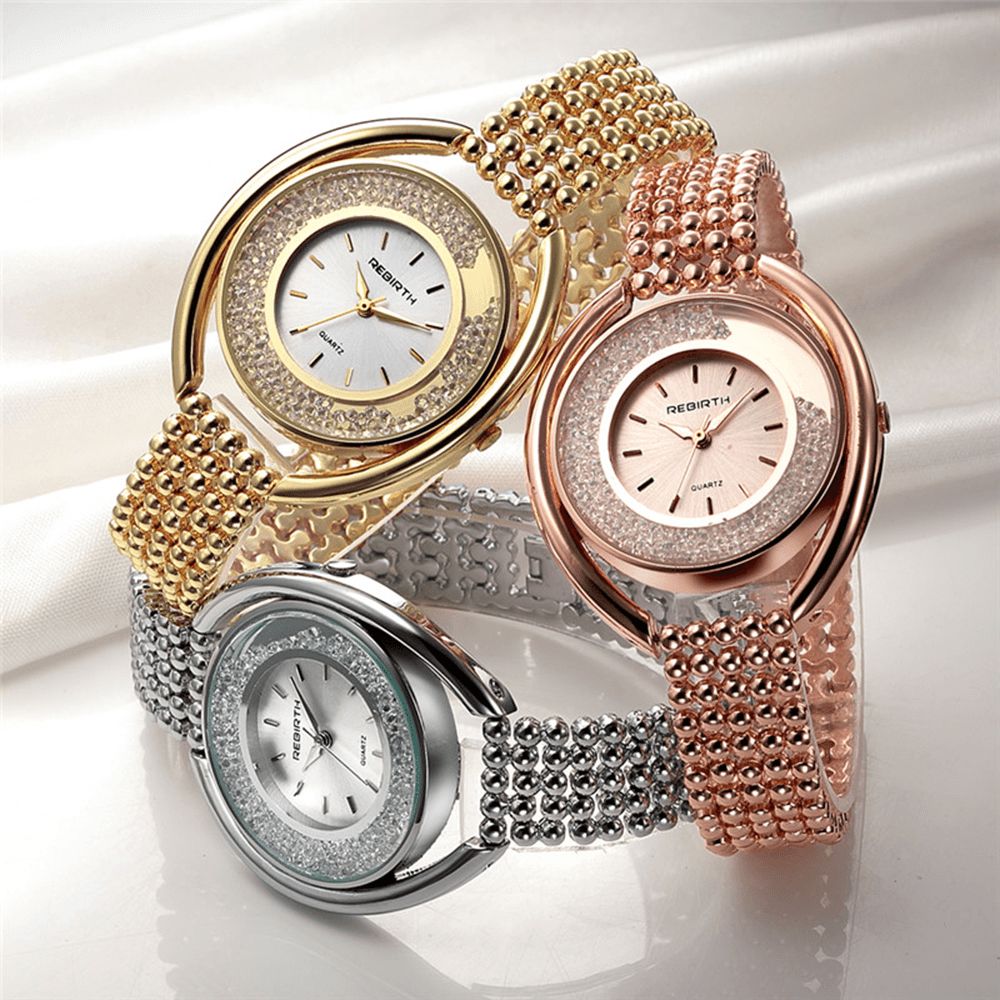 Wedergeboorte Re079 Mode Dames Quartz Horloge Dames Luxe Diamanten Stalen Band Armband Horloge